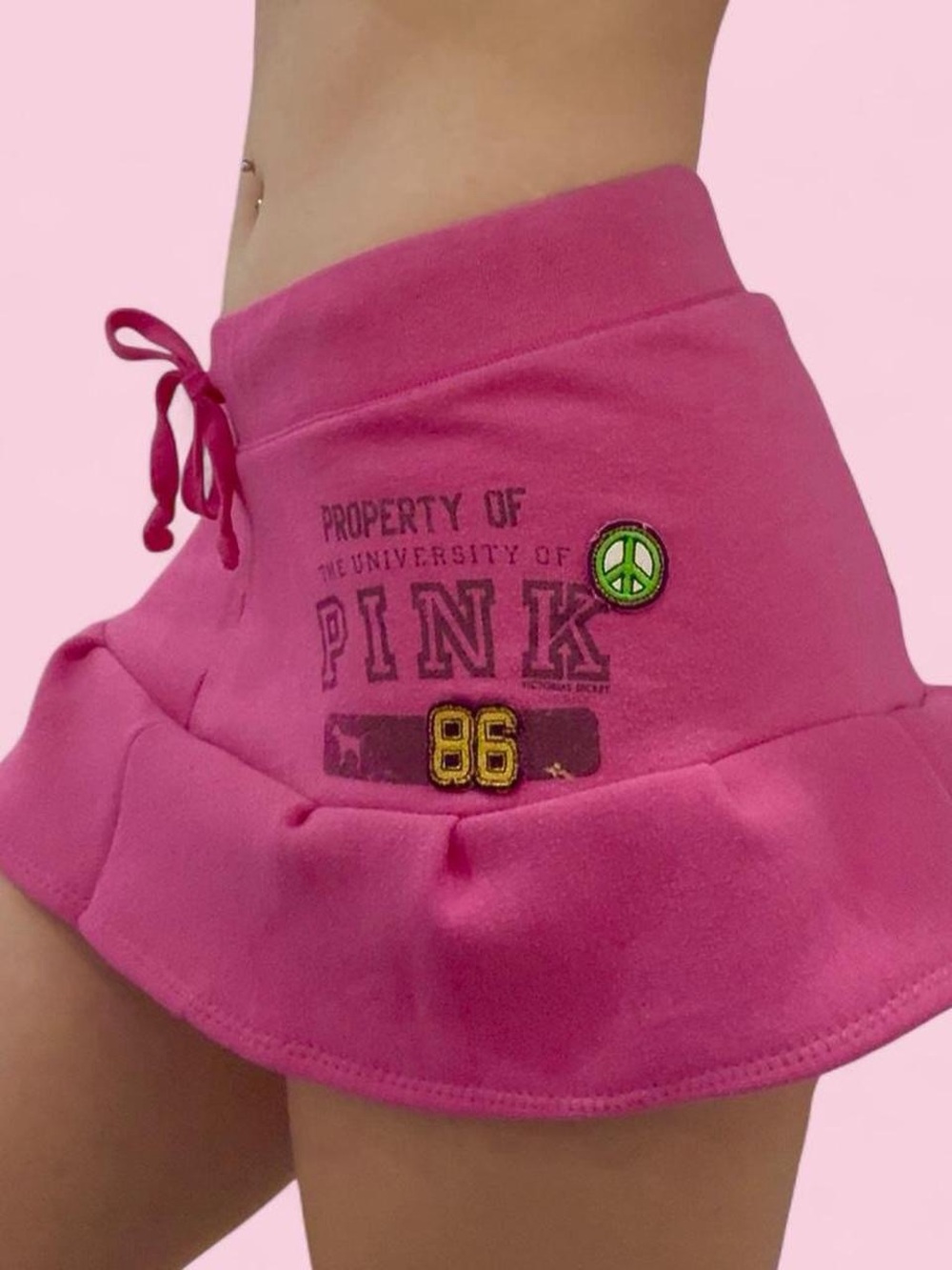 PINK Victoria's Secret Hot Pink Fleece Mini Skirt with Ruffle Hem